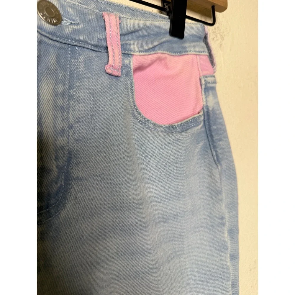 Y2K Justice x Care Bears Girls Colorblock Flare Jeans Size 12 Light Wash Retro